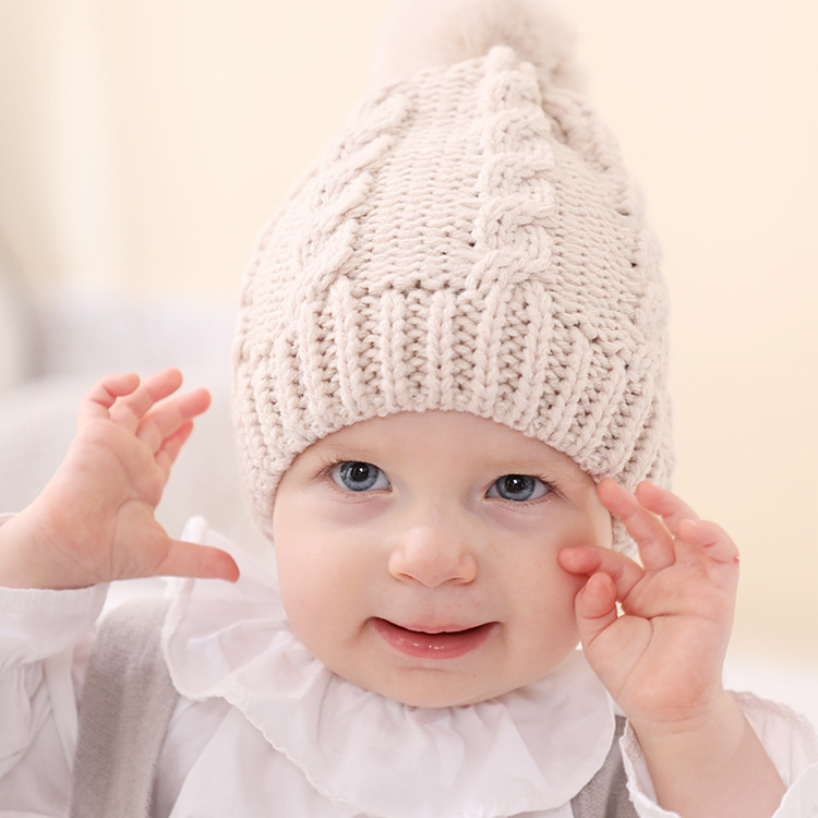 Kids wool ball pullover hat autumn and winter infant warm solid color knitted hat 5 colors