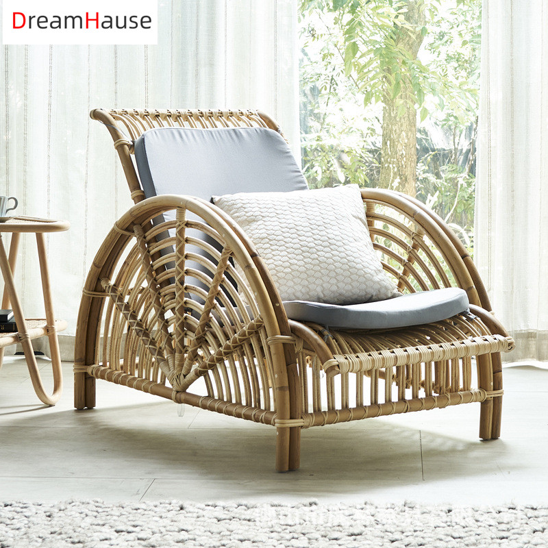 Dreamhause Real Rattan Sofa Chair Living Room Balcony Single Chair Nordic Homestay Style Lounge Chair designer
