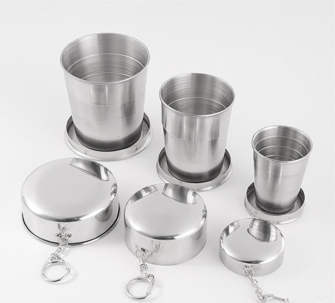 Professional manufacturer of portable stainless steel folding cup / outdoor telescopic key chain cup