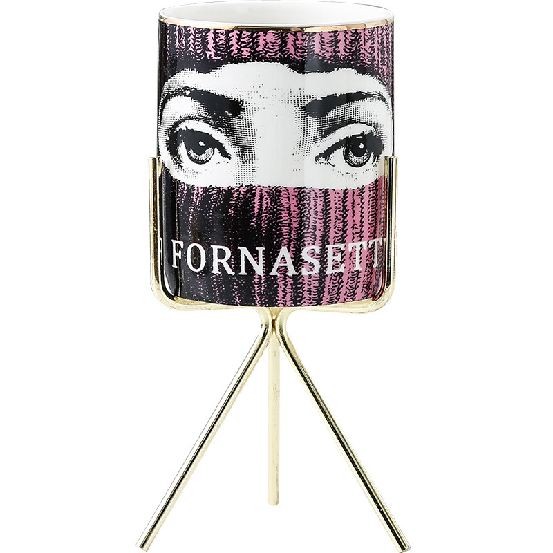 SYLWAN OEM Peculiar design fornasetti ceramic flower vase candle jar with gold coating shelf wedding decoration ceramic jars