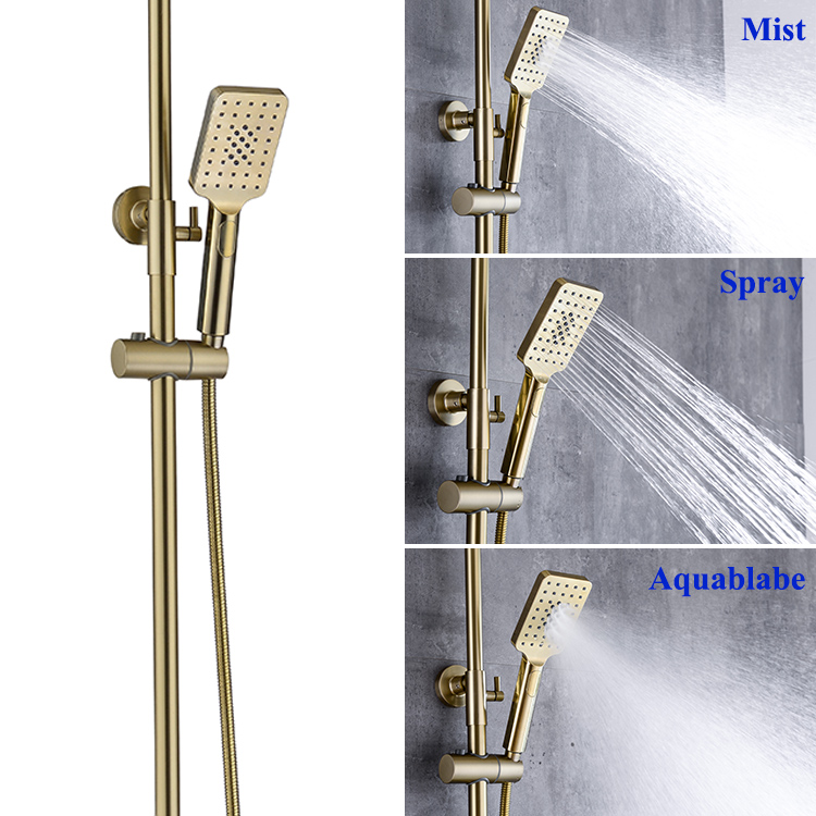 Wholesale Modern Gold Exposed Mixer Rain Fall Wall Mounted Bath Shower Faucet Set