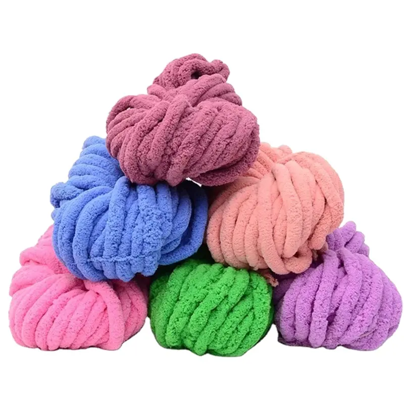 Wholesale price soft 35 colors 2cm Jumbo Chunky thick Knit Vegan Chenille Yarn arm knitting yarn chunky for blanket