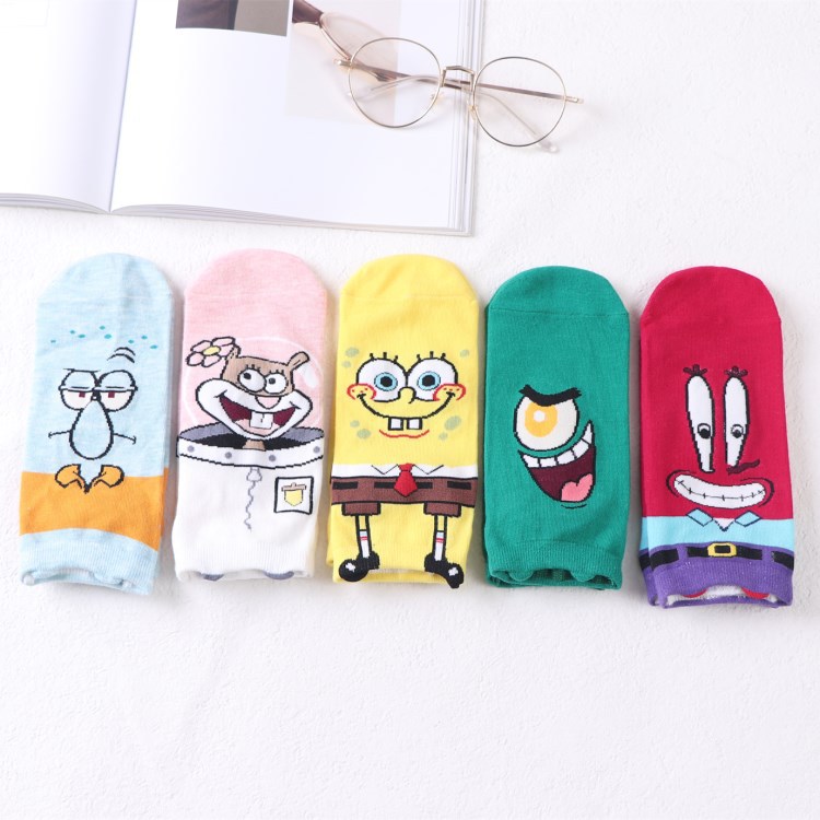 2021 New summer spongeBo cartoon boat socks lady socks Japanese and Korean animation pattern socks