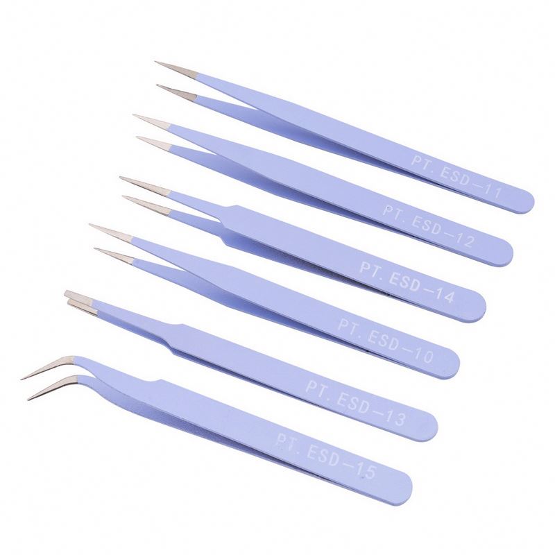 6pcs ESD Anti-Static Stainless Steel Tweezers Set Maintenance Repair Tool Kit Anti Static Model Making Tool Hand Tool Set