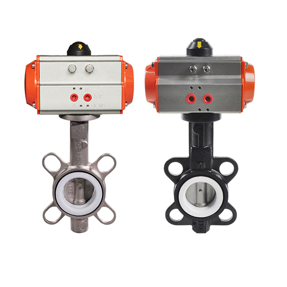 Stainless Steel 304 316 Soft Seat Double Acting Pneumatic Actuator Wafer Type Butterfly Valve 2'' 3'' 4'' 6'' 8'' 10'' 12''