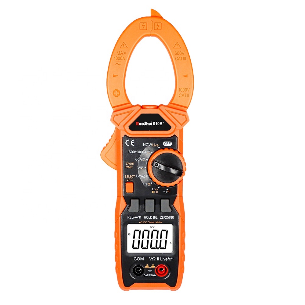 RUOSHUI 610B + RTS 1000V 1000A AC/DC Цифровой клещи переменного тока AC/DC напряжение 5999 отсчетов VFC истинных среднеквадратичных значений бесконтактная проверка напряжения переменного Цифровой мультиметр токовые клещи