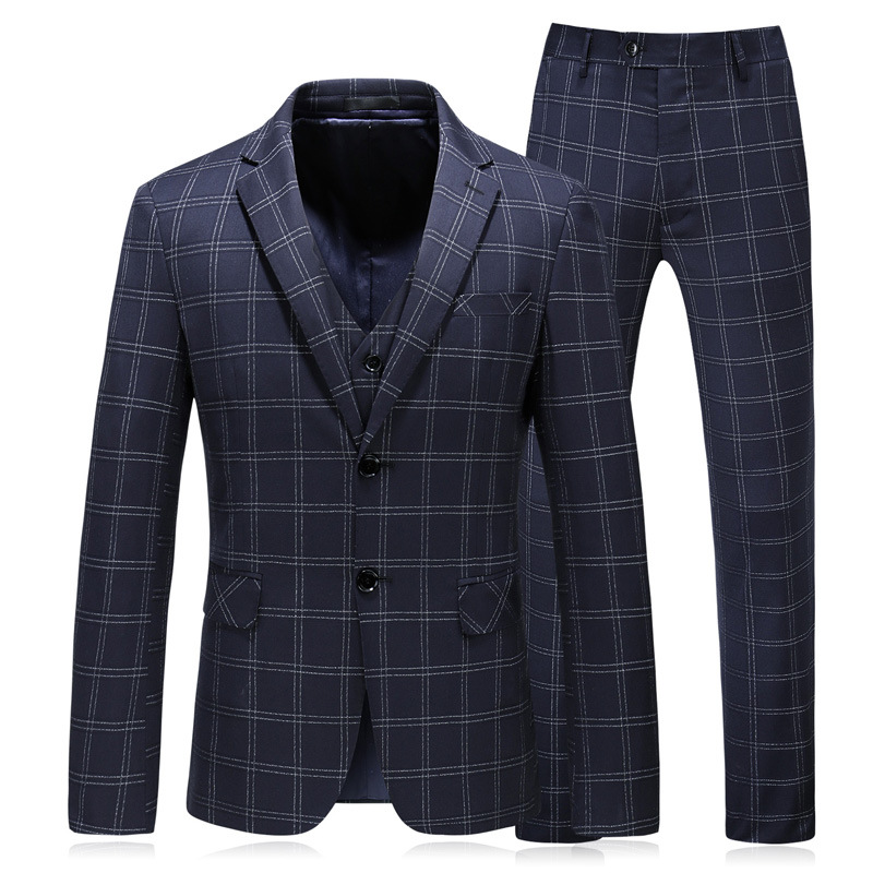 Последние Модные мужские костюмы 3 шт. slim fit Свадебные Костюмы плед костюм для мужчин