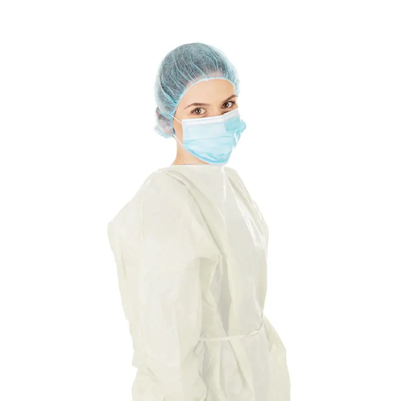 Yellow AAMI PB70 Level 2 Disposable Isolation Gown 23gsm SMS