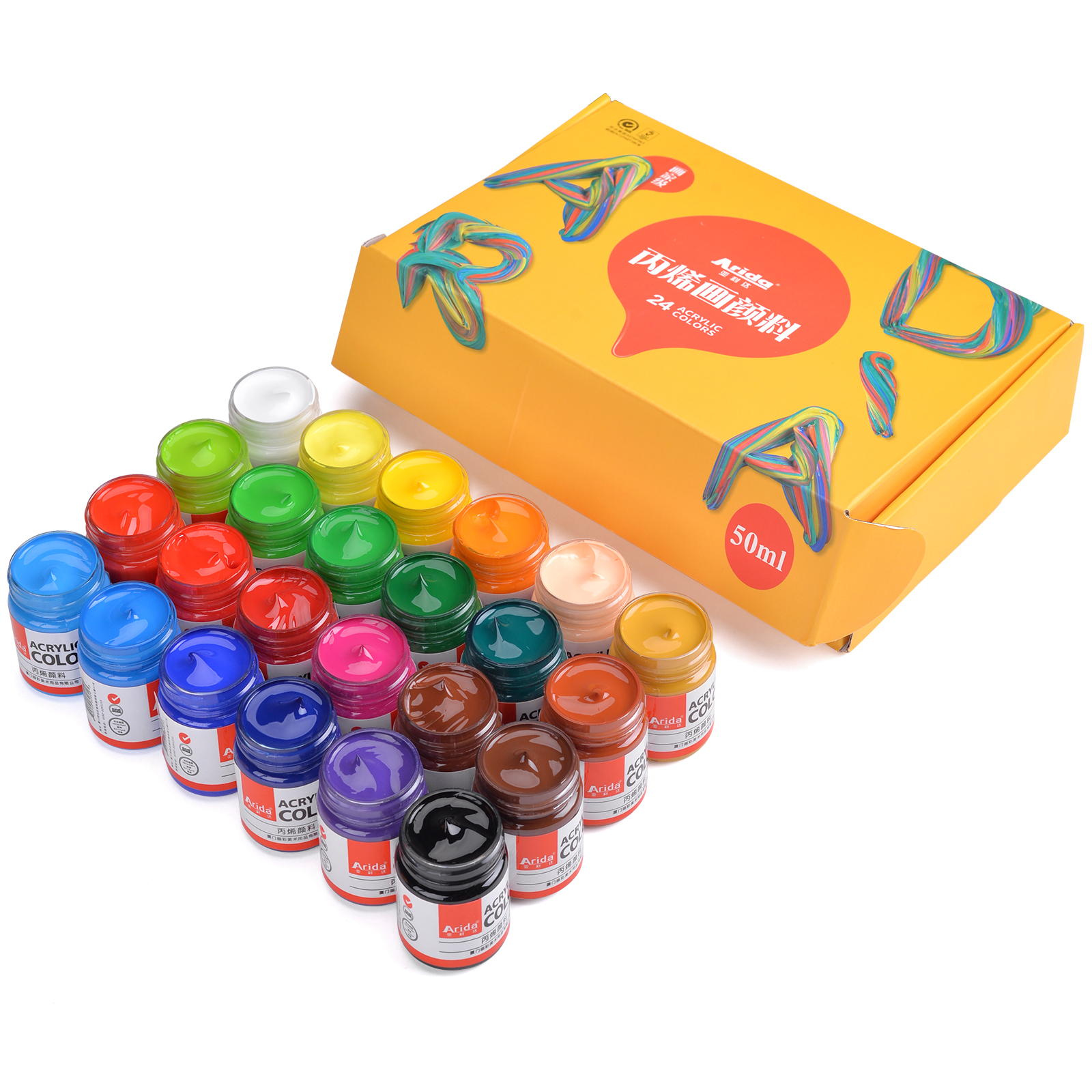 Wholesale 50 ML Bottle Package Acrylic Paint Set 24 Colours Used in Arts and Crafts