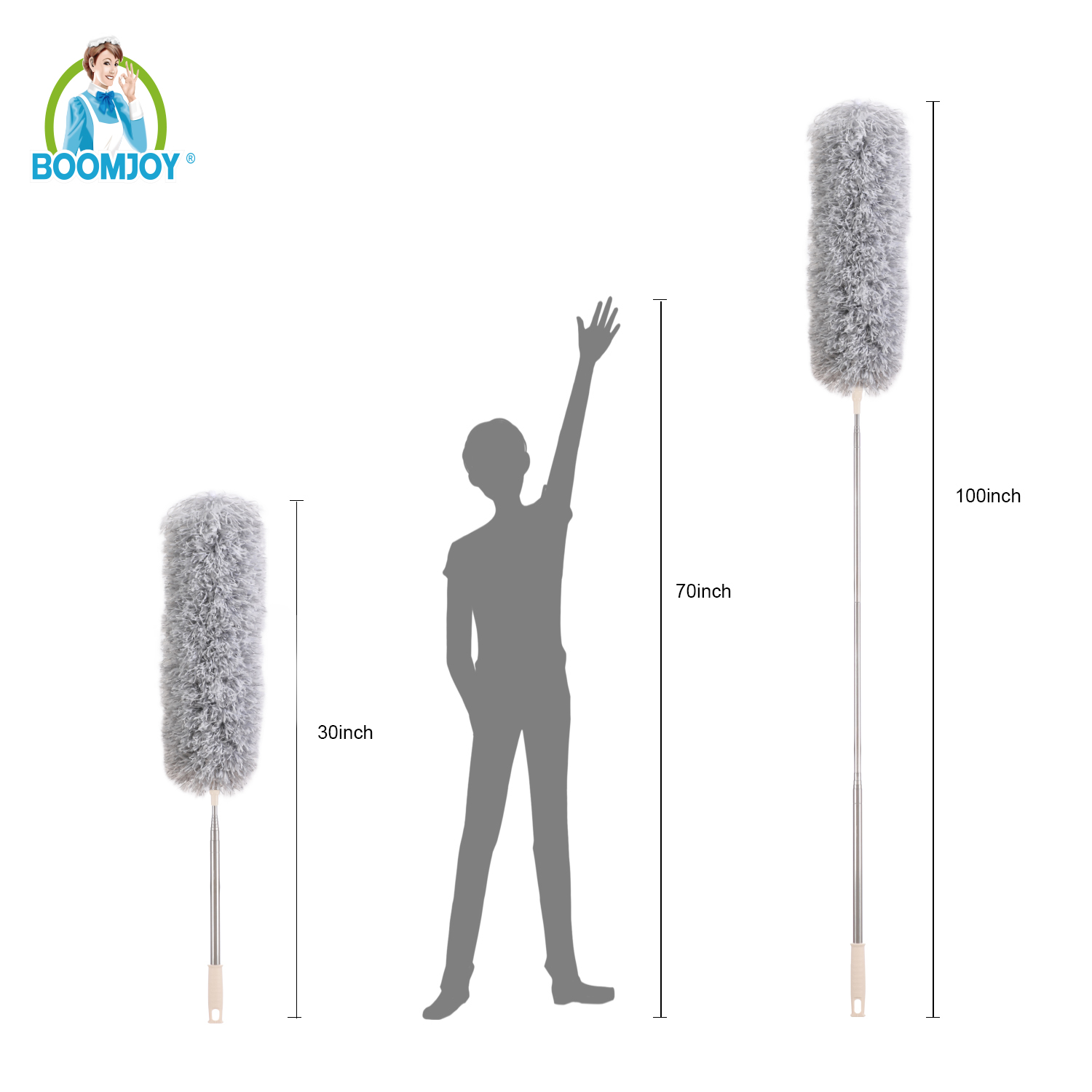 BOOMJOY Wholesales flexible stainless steel ceiling cleaning duster Long telescopic extendable microfiber duster