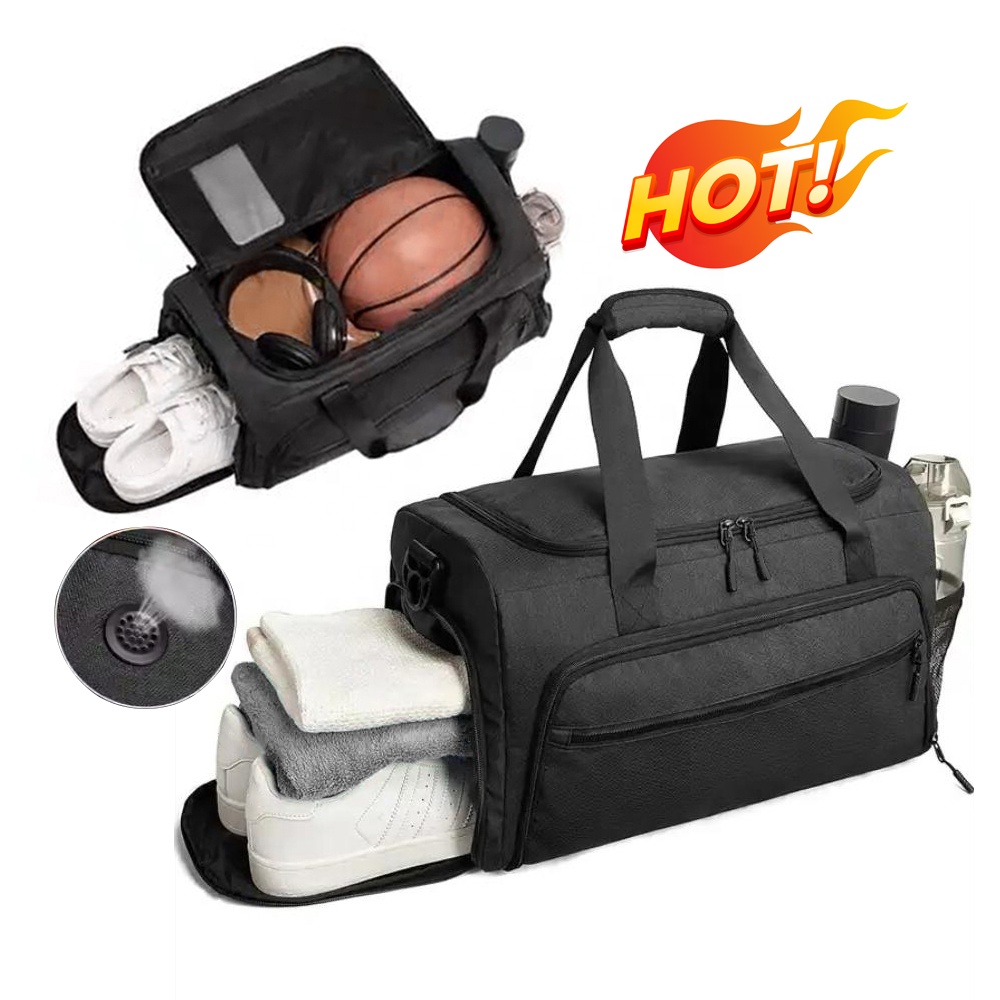 Factory OEM Custom Logo Fitness Workout Sports Travel Duffle Gym Bag With Wet Pocket & Shoes Compartment For Men Women