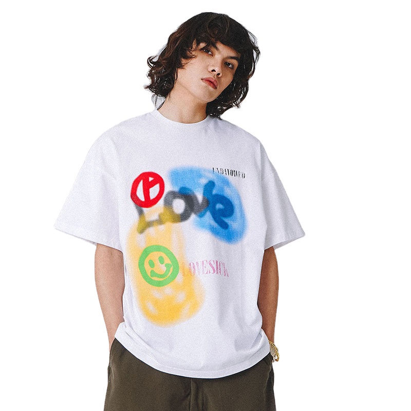 Ink Jet Graffiti Printed Short Sleeve T-shirt Men's Trend Summer 2021 High Street Trend T-shirt Street Loose Top