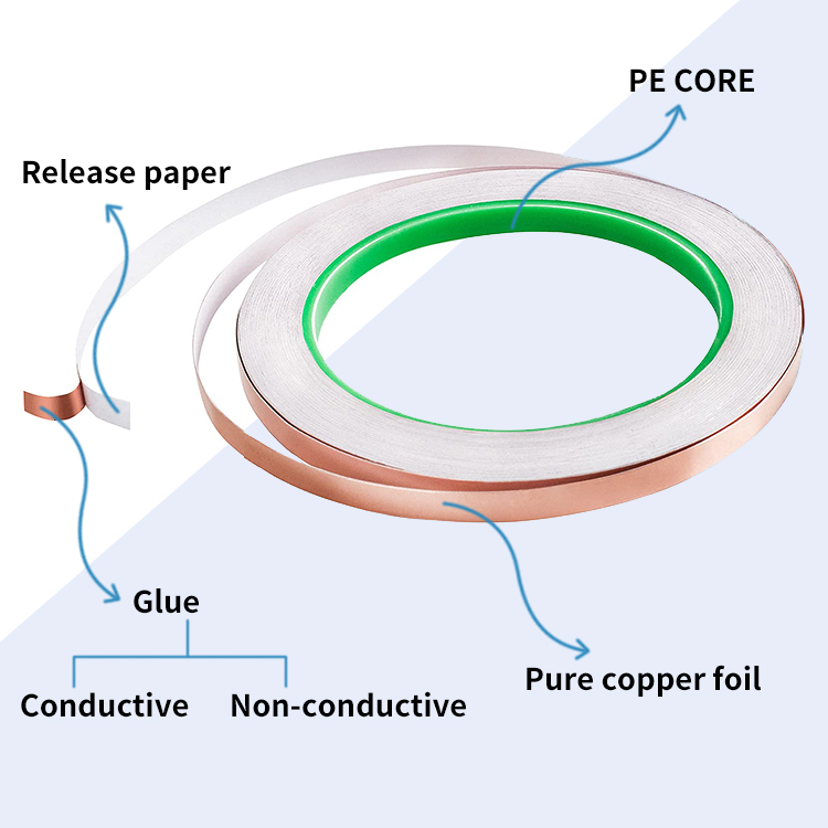 Free Sample 1 Mil 0.06mm 50cm Heat Resistant Emi copper Foil Shielding tape For Stained Glass Pcb