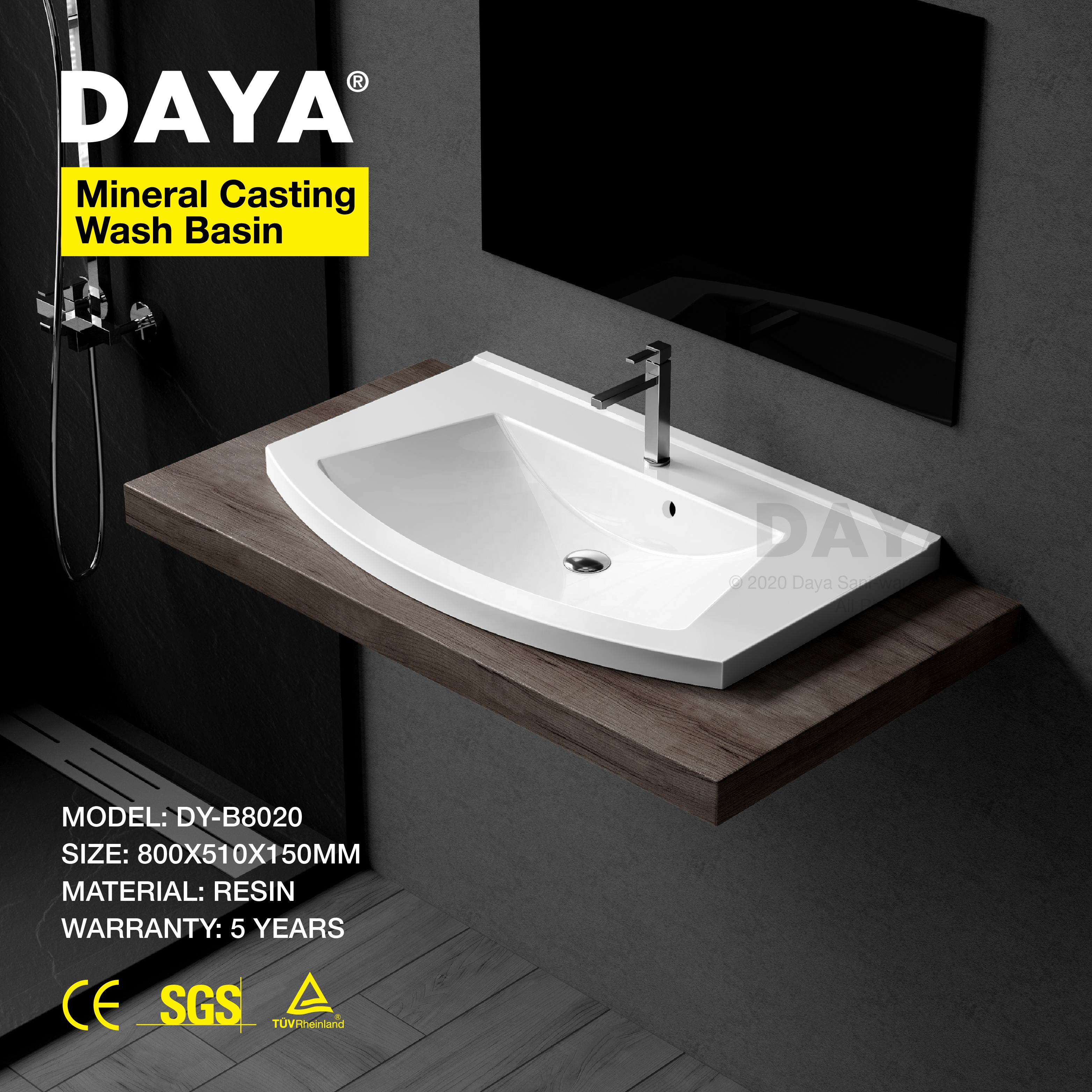 Раковина для раковины DAYA с блестящей белой каменной поверхностью