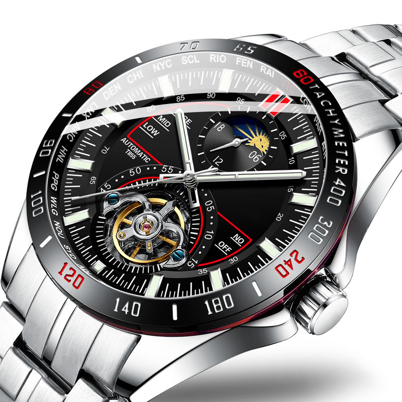 Fashion Men Skeleton Tourbillon Automatic Watch Dropshipping Custom Logo Automatic Watches Moon Phase Business Wristwatches