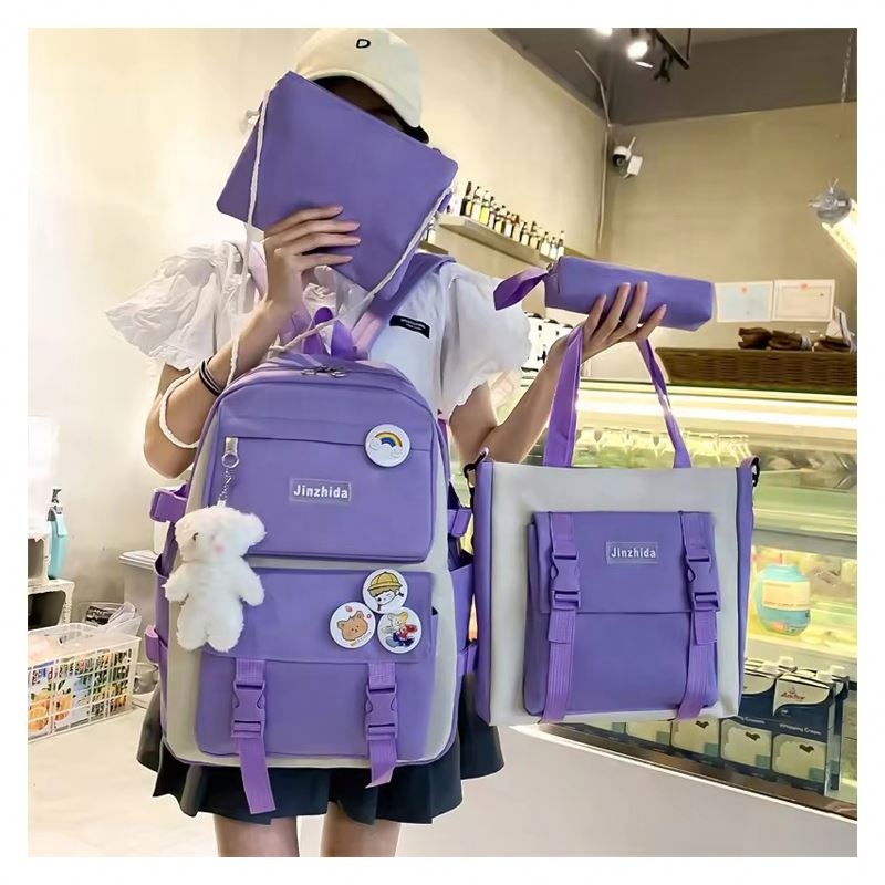 2024 Hot Sale 4 Pcs Primary Student Girls Shoulders Bag School Backpack Set For Teenager