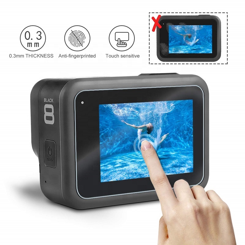 Защитная пленка из закаленного стекла 9H для камеры Go Pro Hero8, Черная защитная пленка для ЖК-экрана + Защитная пленка для крышки объектива
