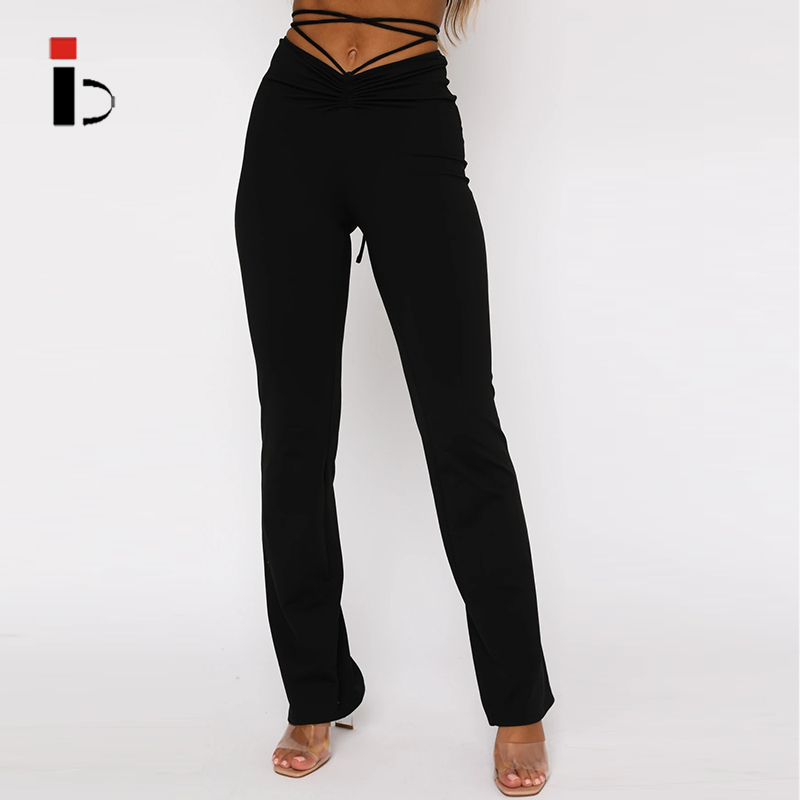 Women Fitness Casual Street wear High Quality Butt Lift Straps Flared Pants