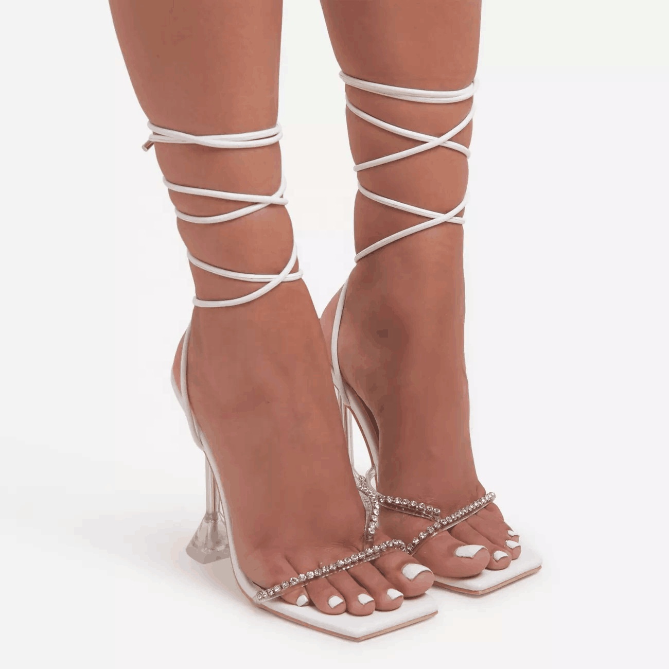 Heeled sandals Women Sandalias Con Tacon Square Toe Pink Lace Up 2021 high Heels shoes For Women