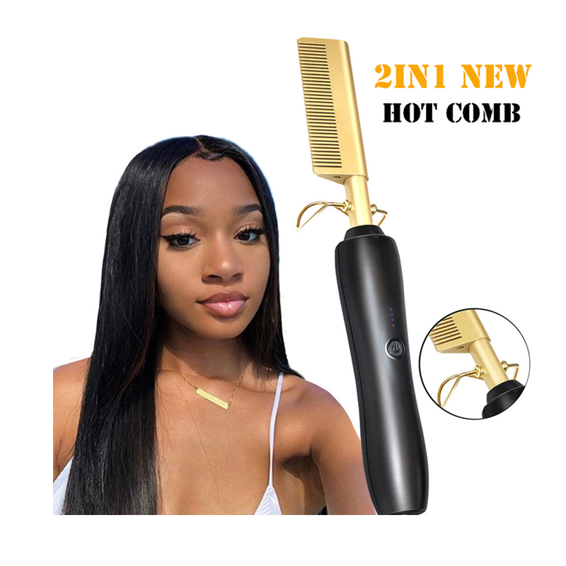 OEM ODM Peigne Chauffant Professional Copper Hot Comb Hair Straightener Brush Portable Salon Electric Heating Hot Comb