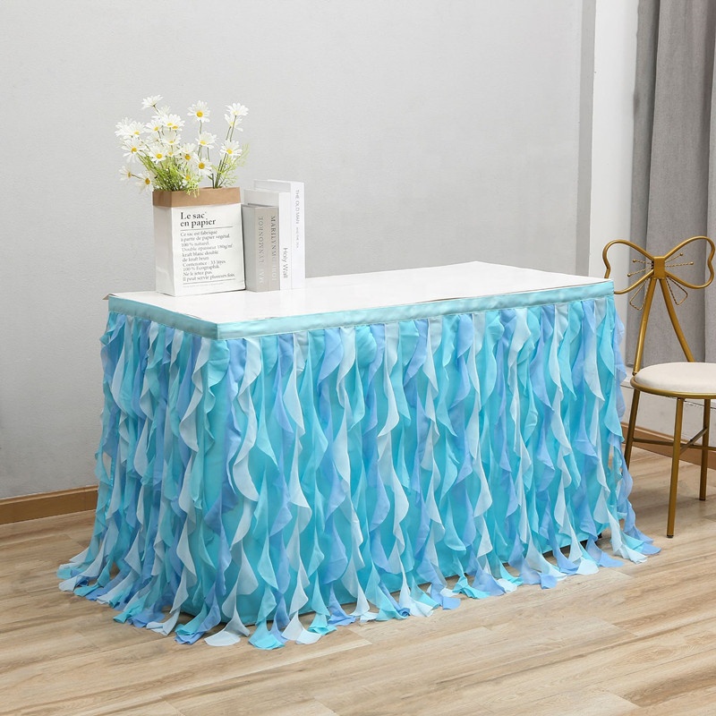 Chiffon skirt table skirt with fluffy wicker for baby shower decoration gender display or bridal shower tulle table skirt