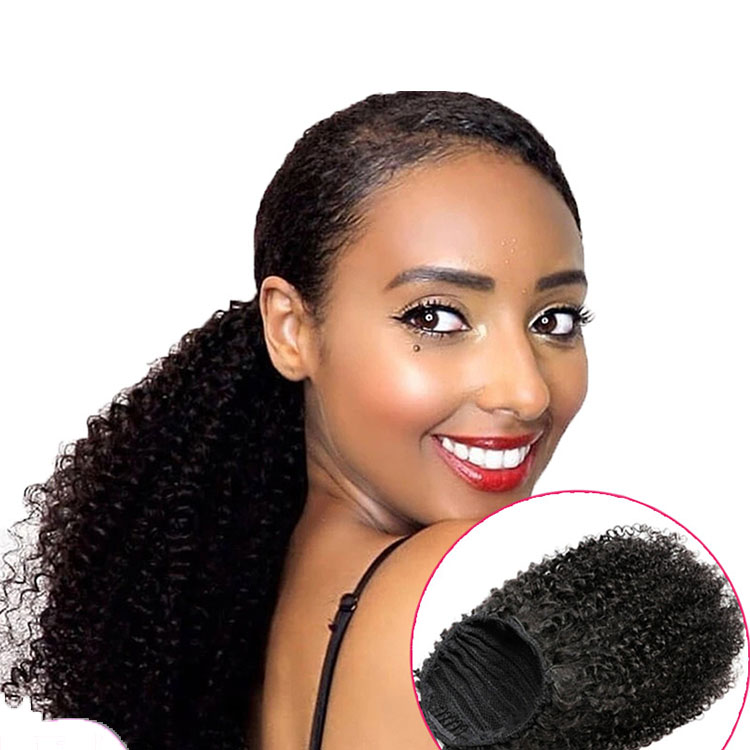 Wholesale Human Indian Hair Frontal Wigs For Black Women Bundle Curly Pony Tail Hair Wig