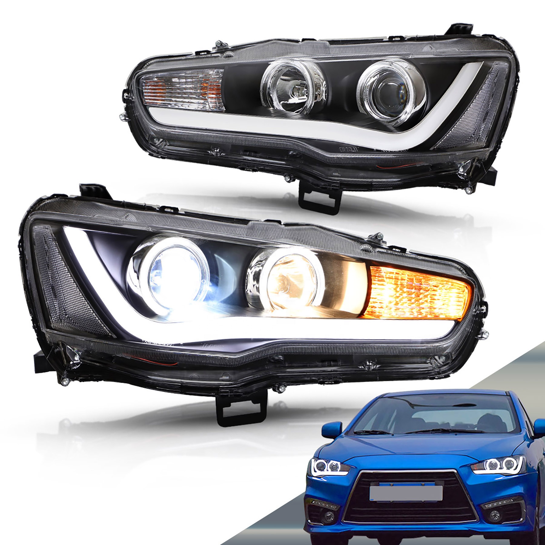 Передняя фара с двумя лучами для Lancer X 2008-UP, динамический поворотный свет DRL для Mitsubishi Lancer EVO X, светодиодная фара