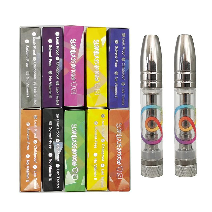 Colors Carts Vape Cartridges Packaging 0.8ml Atomizers 10 Strains Package Round Metal Tips