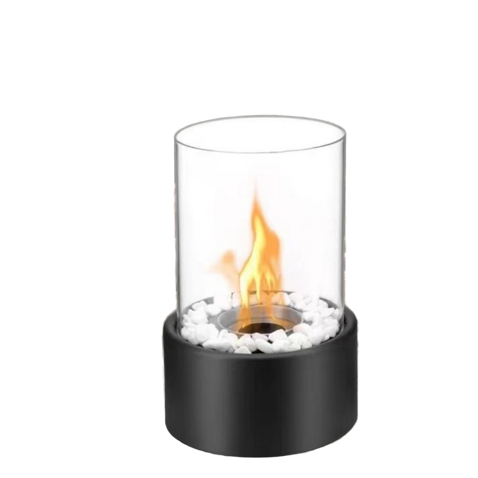 Creative Outdoor Small Table Top Real Fireplace Atmosphere Heating Function Concrete Black White Stone Pattern Stainless Steel