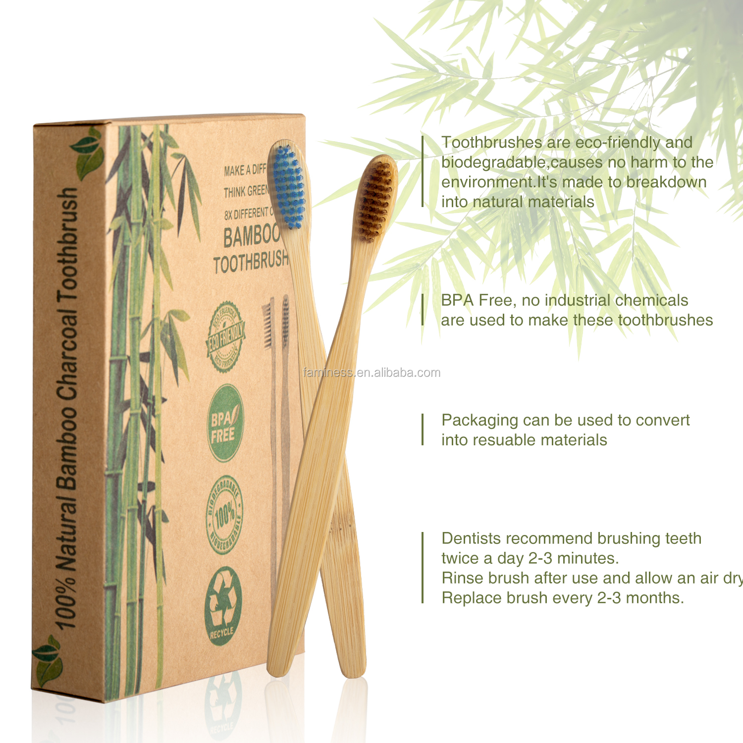 Custom Eco Bamboo Toothbrush Private Logo Toothbrush Bamboo Charcoal Toothbrush