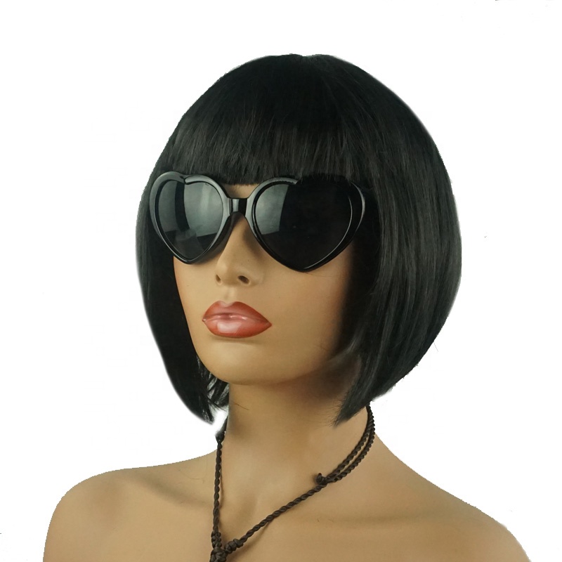 Colorful BOB Wig with Sun Glasses Short Straight Hair Synthetic Wigs Halloween Cheap Party Props