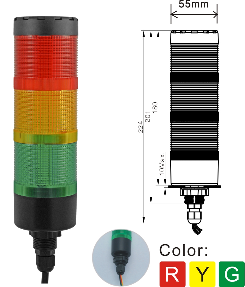 ELEWIND 55 мм 3 слоя LED башня световой сигнал (YWJD-55A-3)