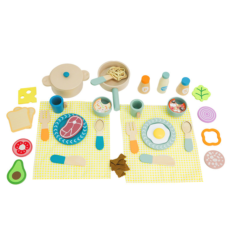 Kids Kitchen Puzzle Play Home Game Early Education Cooking Accessories Simulation Cooking Kitchenware Wooden Toy For Children
