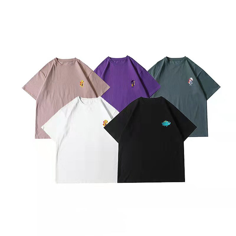 Wholesale Crew neck Full Cotton Custom 3d Character Embroidery Cartoon T shirt