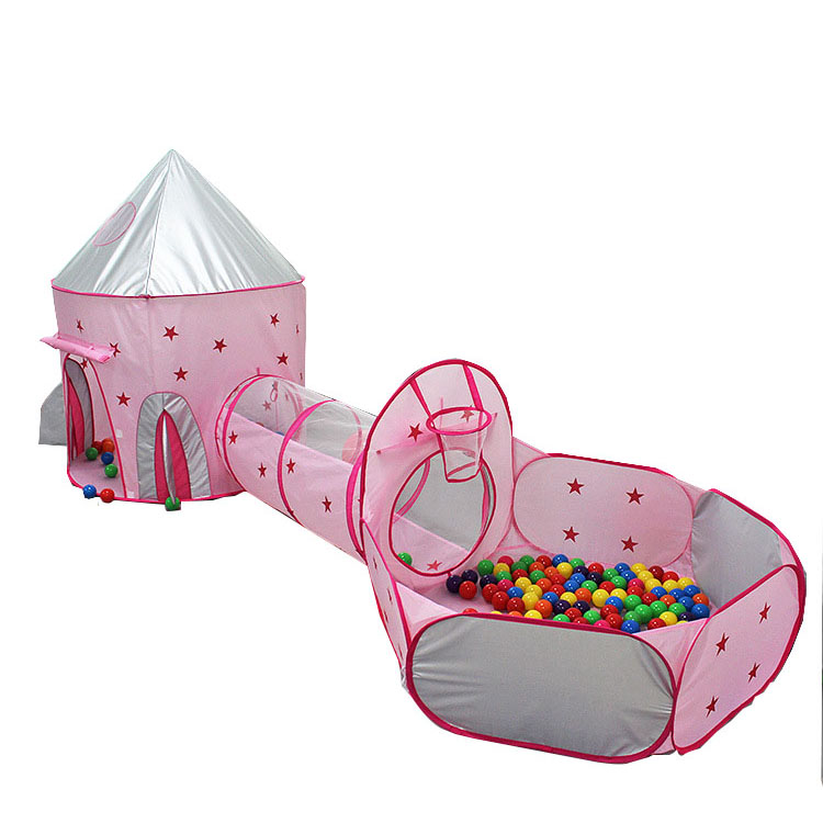 Children's 3 In 1 Tent Spaceship Tent Space Game House Rocket Ship Play Tent with Ocean Ball Pool