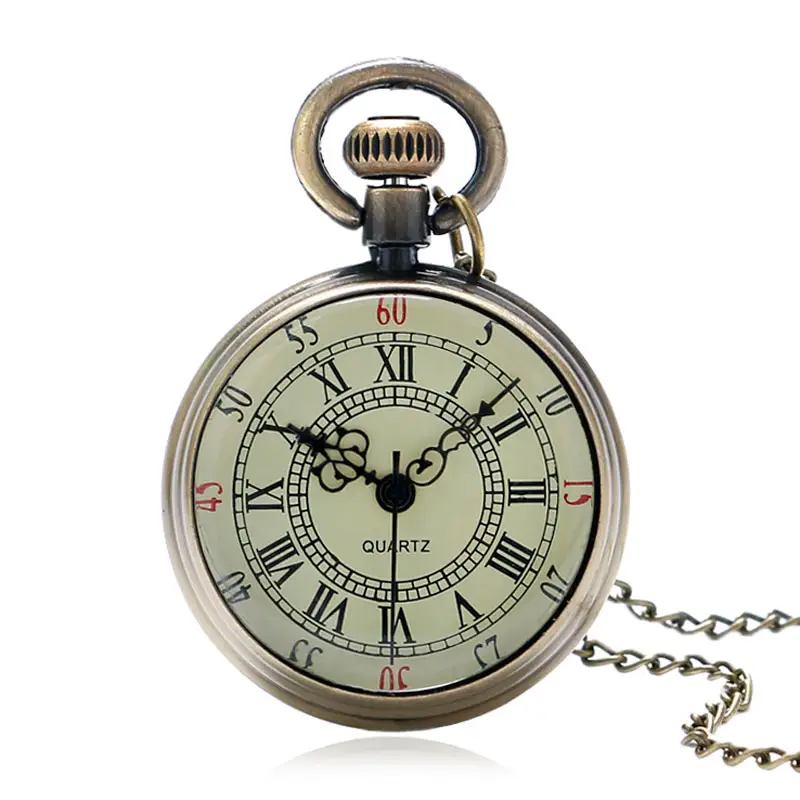 Hot Selling Bronze Men's Roman Number Pocket Watch Antique Numerals Chain Necklace Pendant Quartz watches Christmas Gift for man