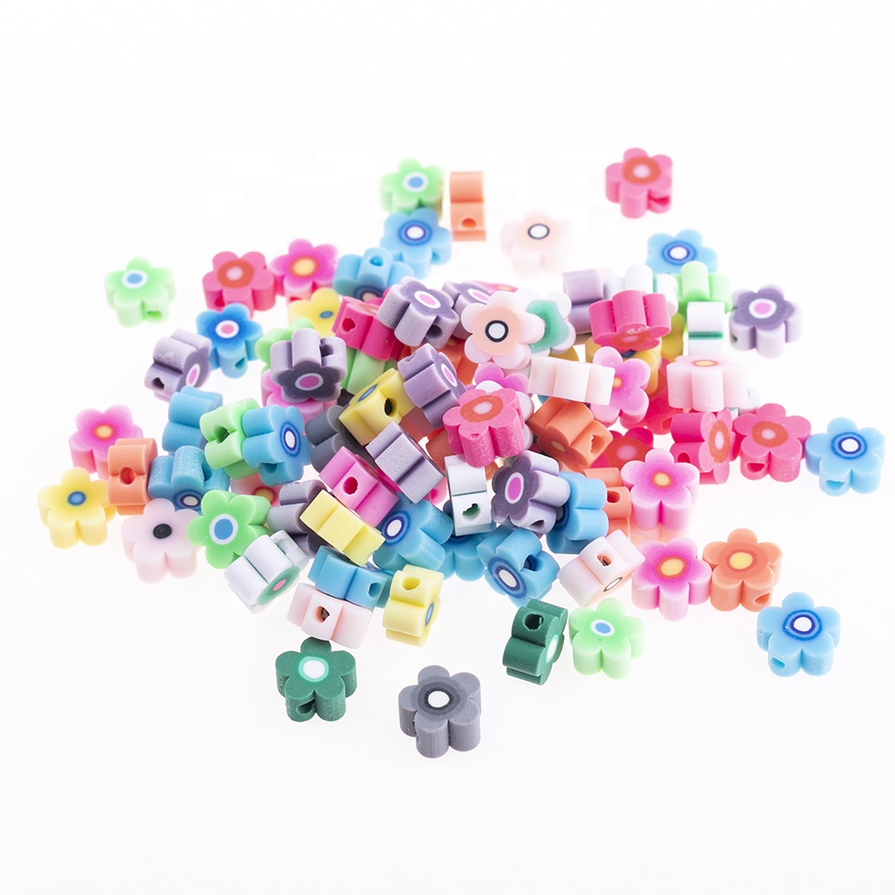 50pcs/bag Mix Flower Polymer Soft Pottery Middle Hole Bead 10mm Bracelet Necklace Decoration DIY Clothing Jewelry Accessories