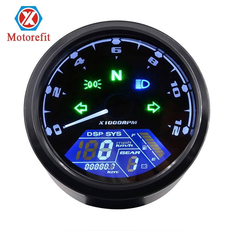 RTS 12000RPM Universal Motorcycle Speedometer Night vision LCD Dial Odometer LED digital indicator Tachometer Fuel Meter Gauge