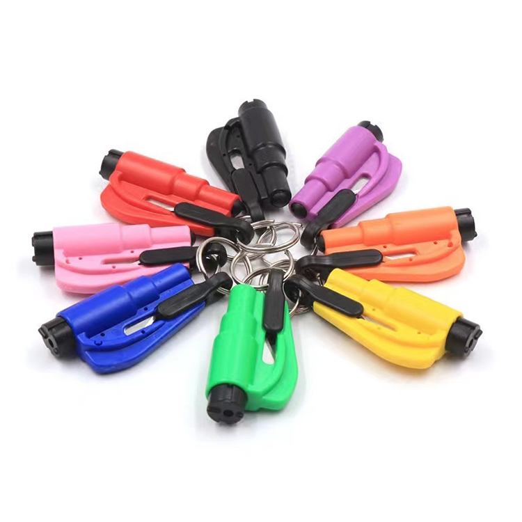 Emergency tools self defense glass window breaker and seatbelt cutter car small safety hammer window breaker keychain for car