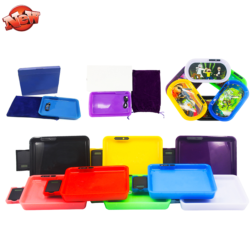Hot Sale Printed Logo LED Weed Tray Rolling Plastic Glow Logo Tobacco Tray Rolling