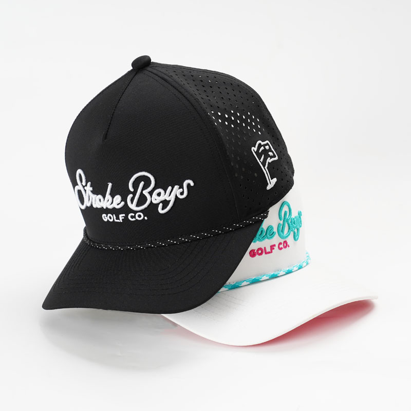 5-Panel Embroidered Baseball Cap Hip-Hop Style Laser-Punched and Breathable Waterproof Perforated Sports Cap with Dot Pattern