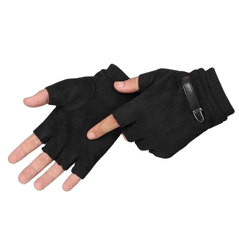 Fingerless Men Gloves Driving Suede Leather Black Grey Half Finger Men Elastic Gloves Outdoor Bike Mittens Winter Warm Gloves