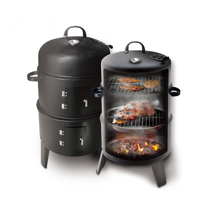 3 in 1 Outdoor BBQ grill Meat Smoker 3 layers Tower Vertical Barrel Charcoal barbecue Grill Smoker