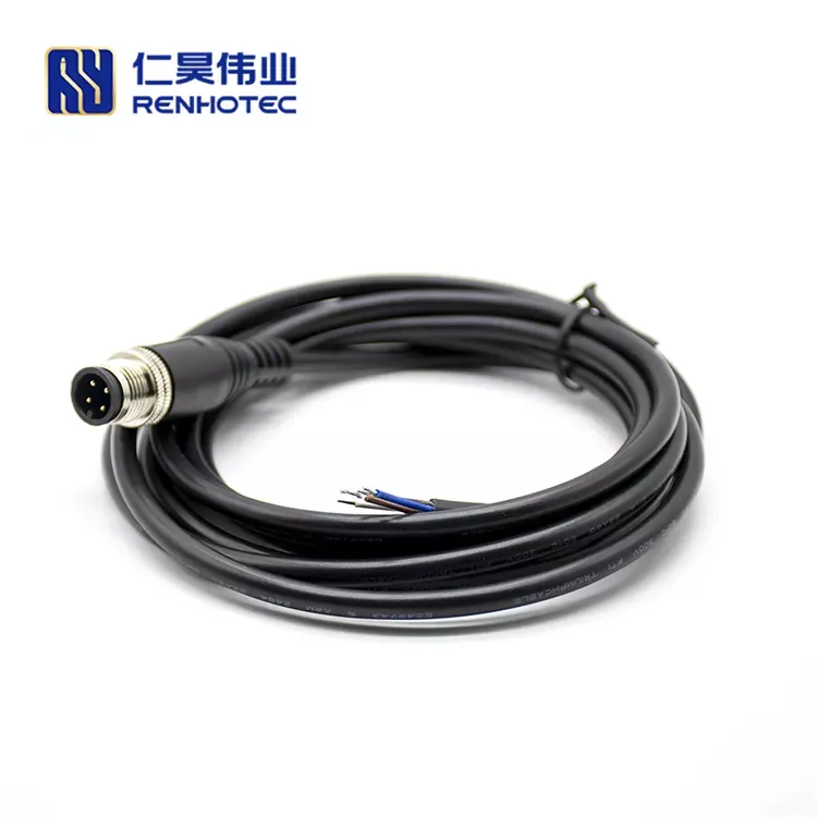 M12 Series 4pin 5pin 6pin Threaded Video Screw Connector Single Ended Cable