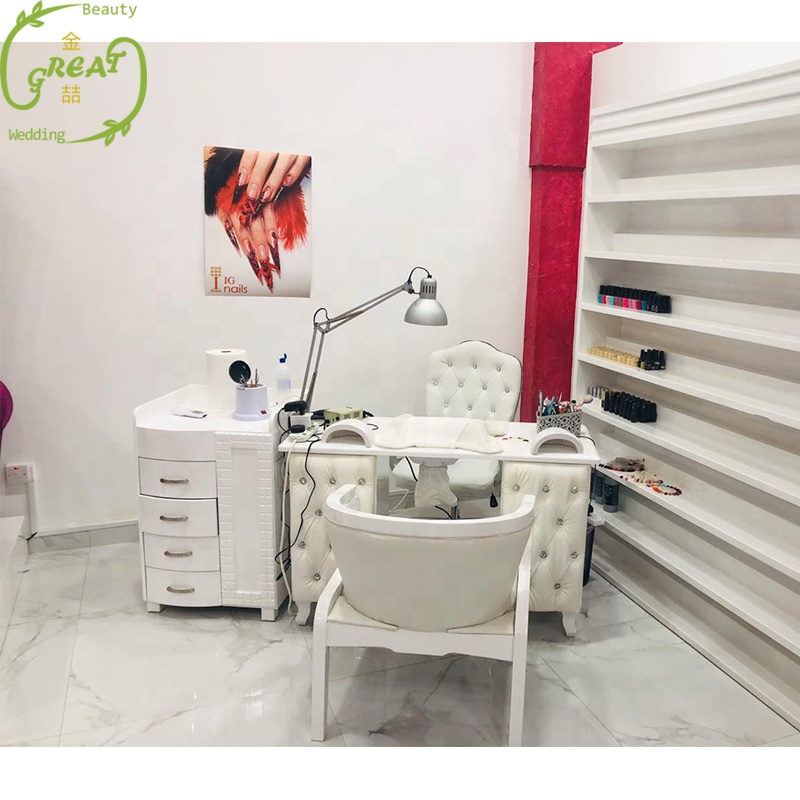 Luxury Cheap White Tufted Nail Equipment Manicure Table For Nail Salon Furniture Manicure