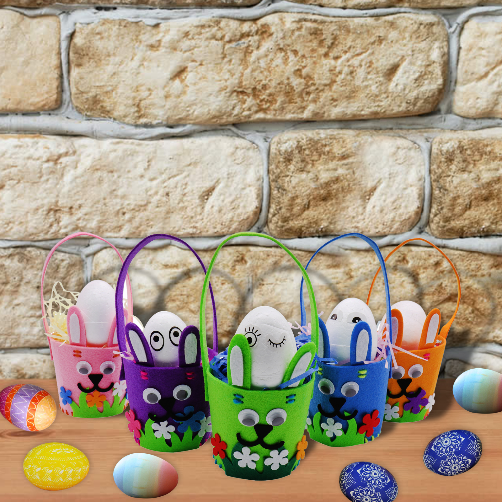 Cheap Tote Bag Eggs Candy Basket Lovely Craft Festival Decoration Party Supplies DIY Felt Rabbit Easter Bucket