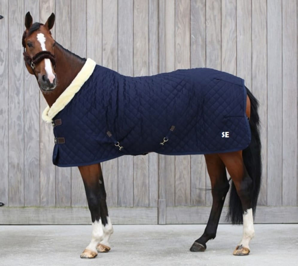 Navy Horse Rug/Blanket Quilted with Fur - Sheep Skin