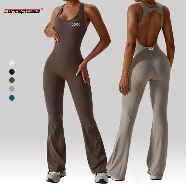 Women Yoga With Pads Bra Rompers jumpsuits Workout Gym leggings Sports Ribbed flared Playsuits Girls Conjuntos pants Bodysuits