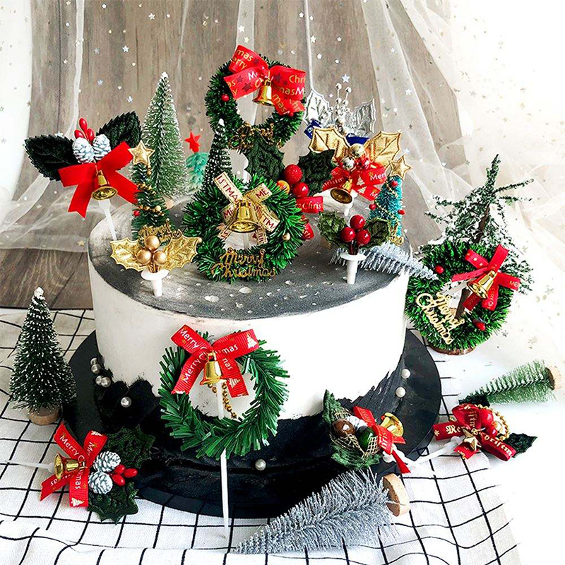 Factory Wholesale Christmas bell cake decoration cupcake cake topper Christmas wreath Christmas tree New Year decoration