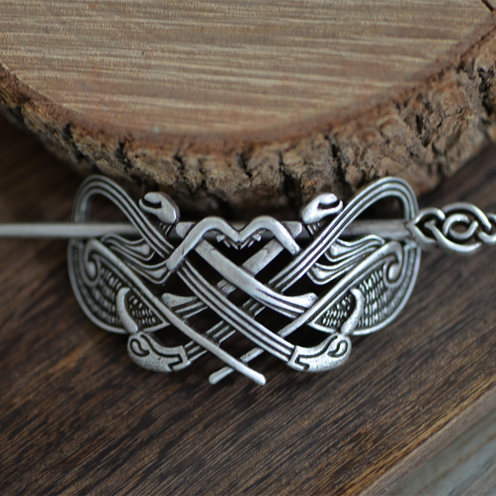 Langhong Retro Double Raven Head Hair Clip Viking Hairpin For Women Talisman Jewelry